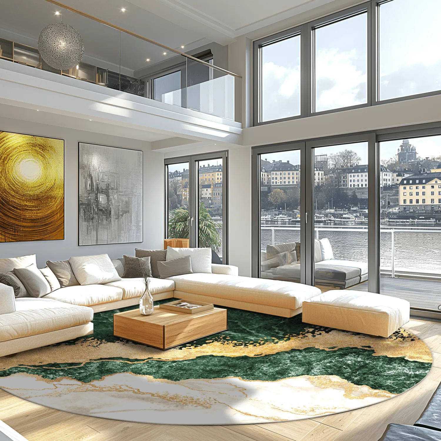 Tapete redondo - Padova (verde/branco/dourado)