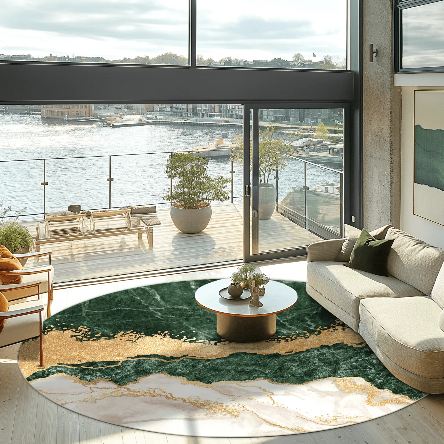 Tapete redondo - Padova (verde/branco/dourado)