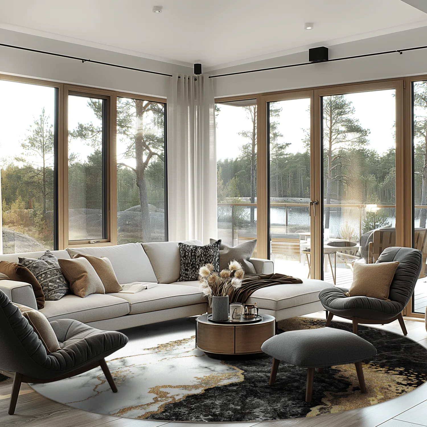 Tapete redondo - Padova (preto/branco/dourado)