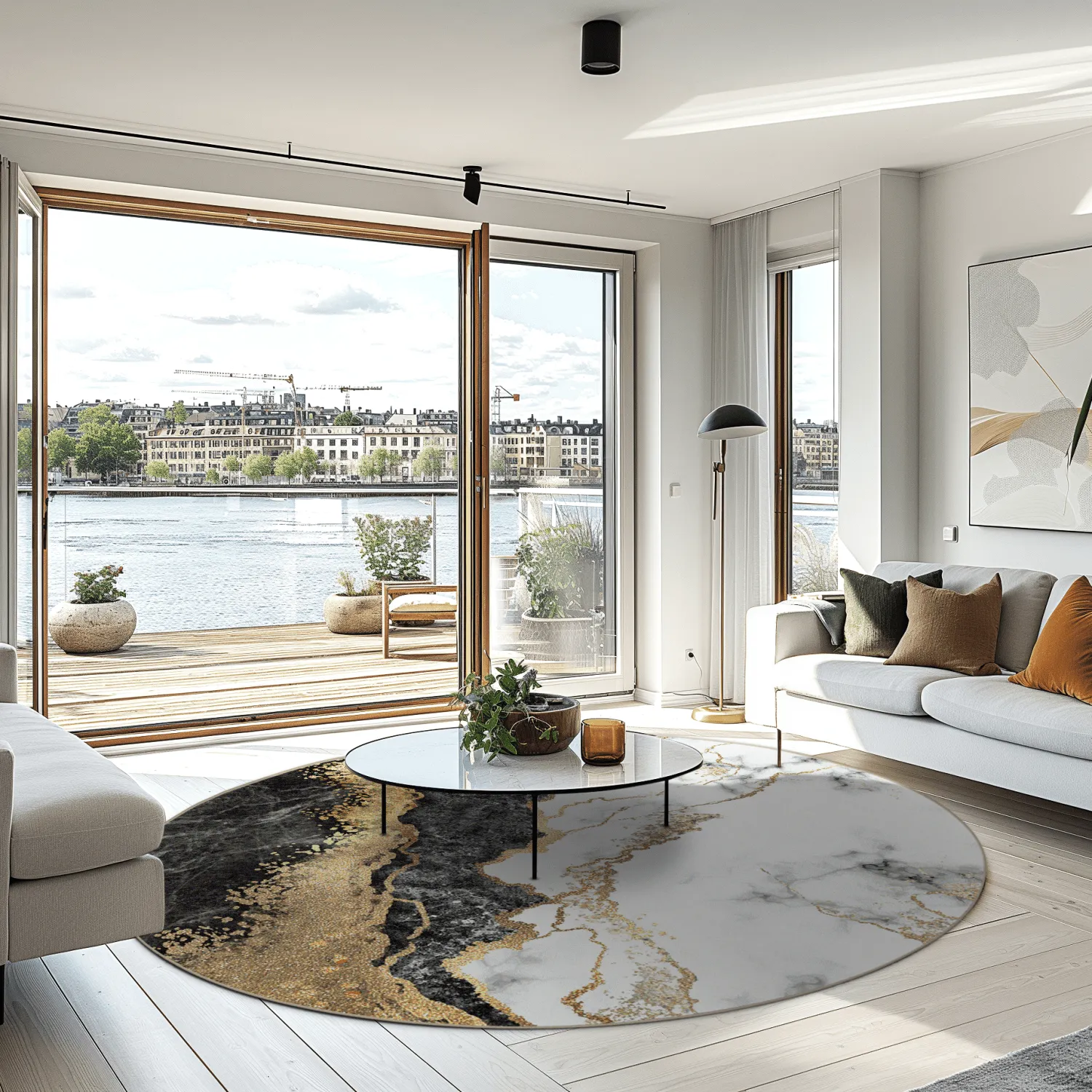 Tapete redondo - Padova (preto/branco/dourado)