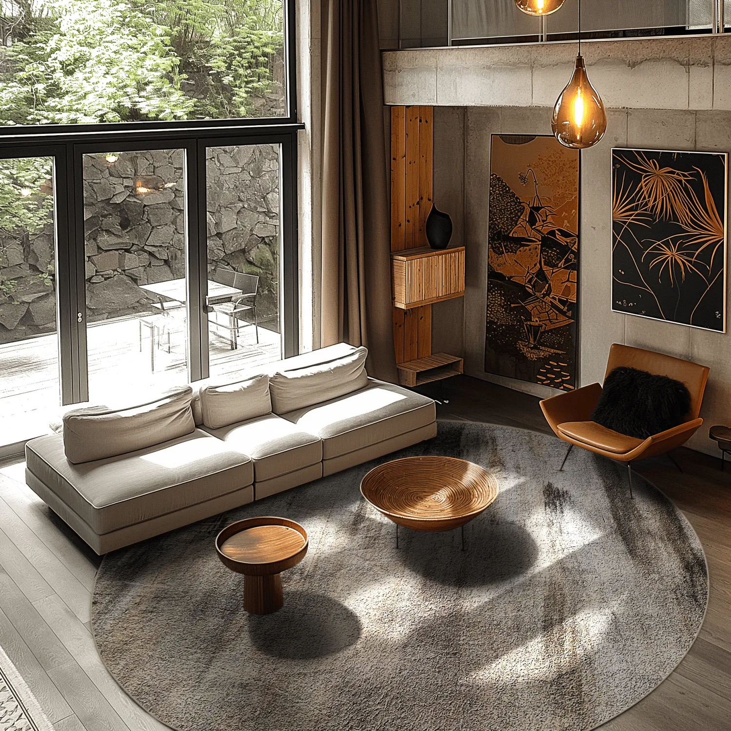 Tapete redondo - Polia (cinza/marrom)