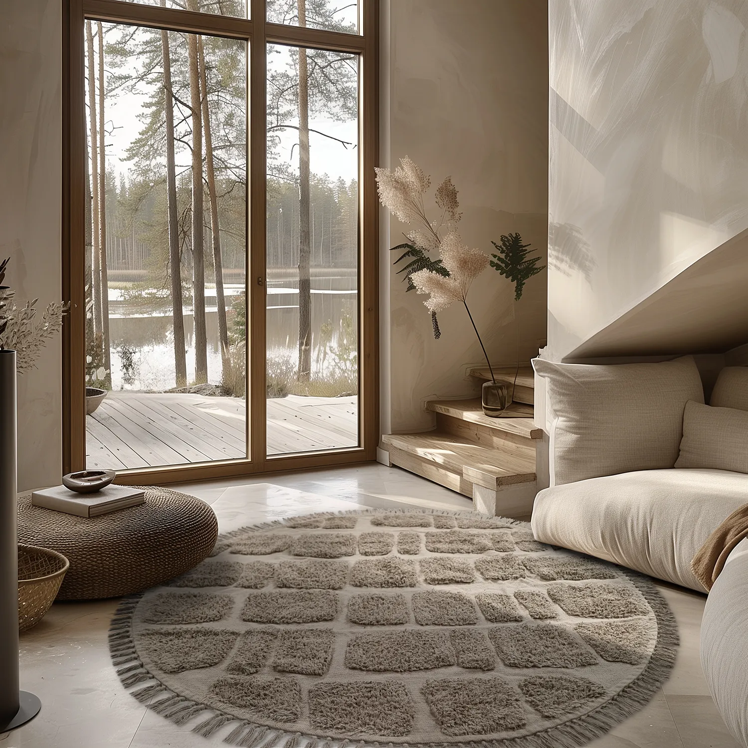Tapete redondo - Salem Natural Cotton Shaggy (taupe)