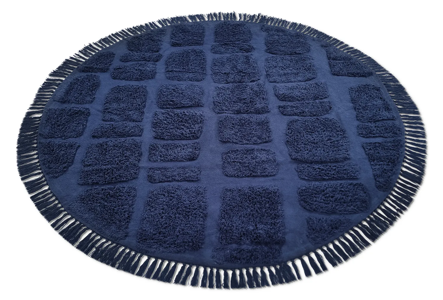 Tapete redondo - Salem Natural Cotton Shaggy (azul escuro)