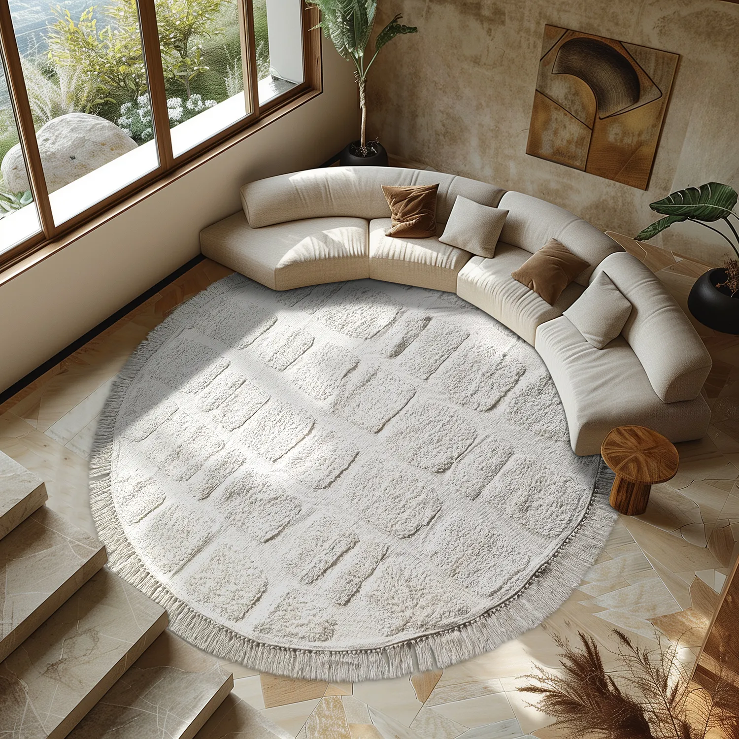 Tapete redondo - Salem Natural Cotton Shaggy (offwhite)