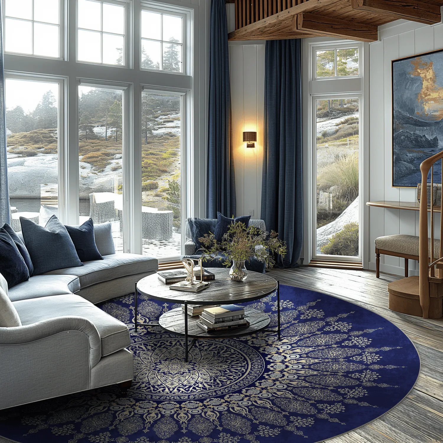 Tapete redondo - Sandrigo (azul/bege)