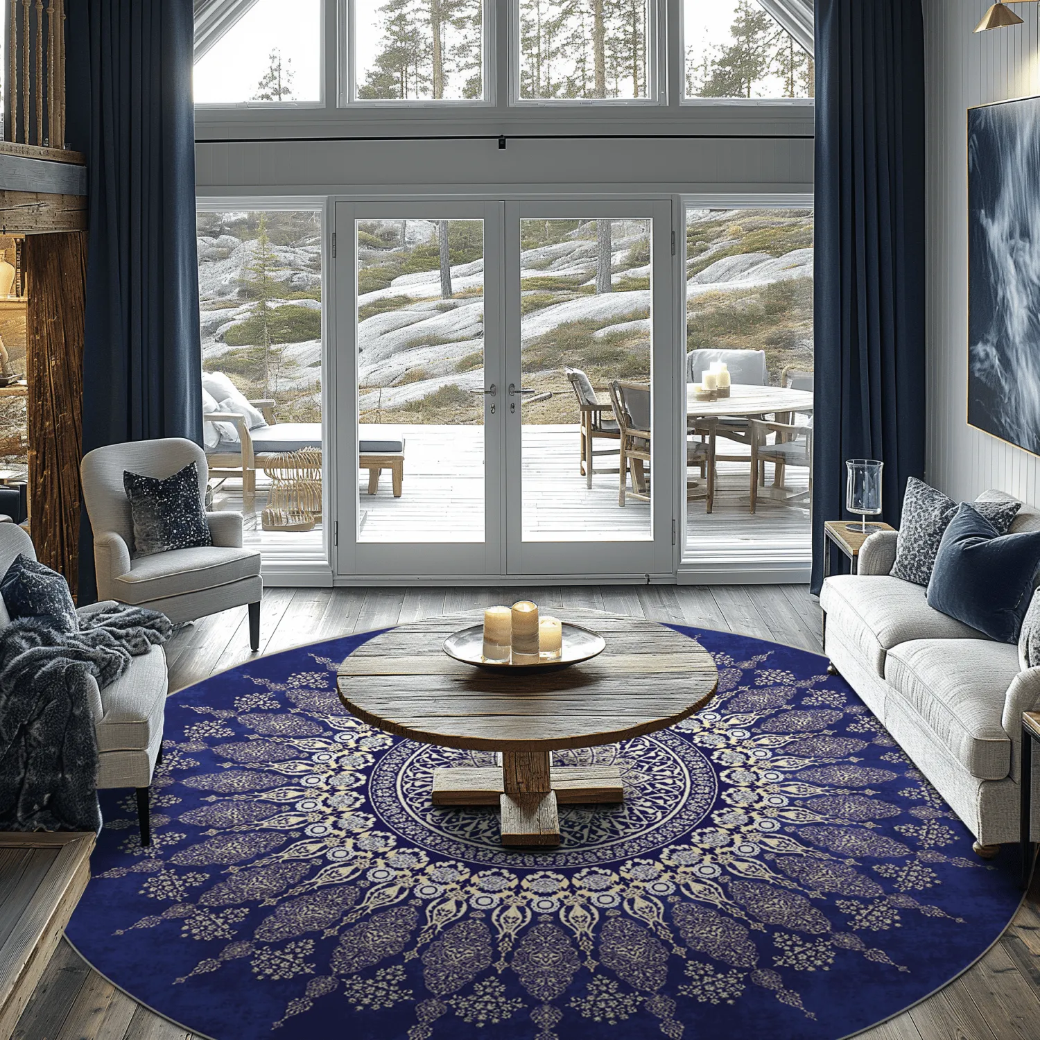 Tapete redondo - Sandrigo (azul/bege)