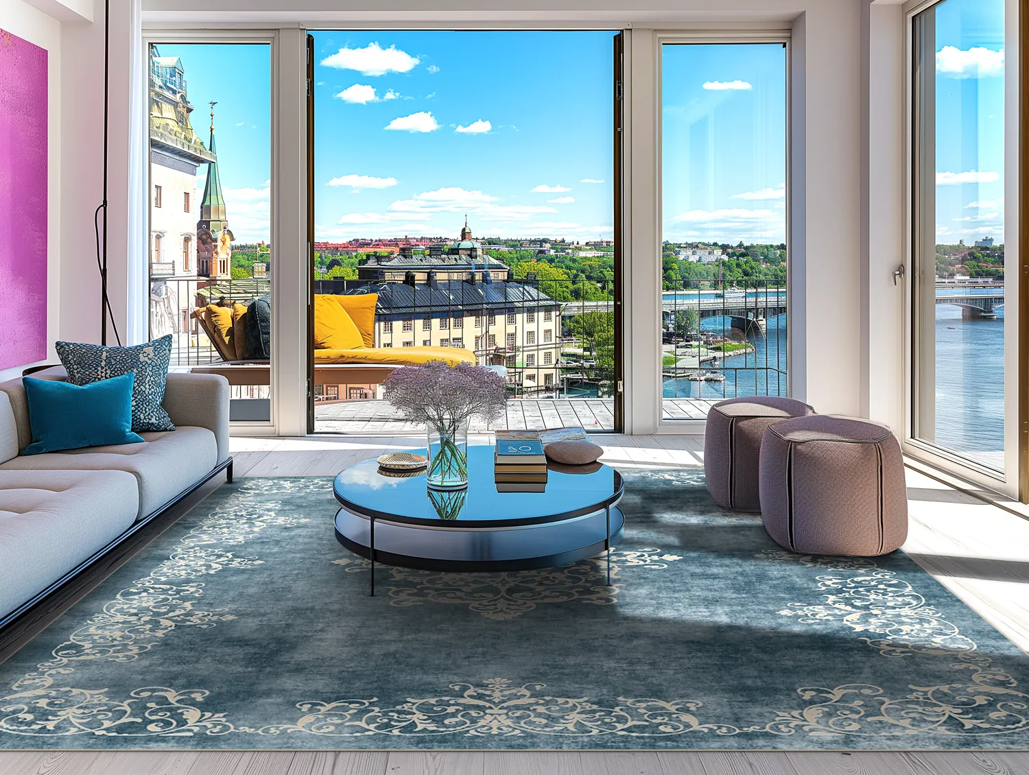 Tapete Wilton - Santi (azul/bege)