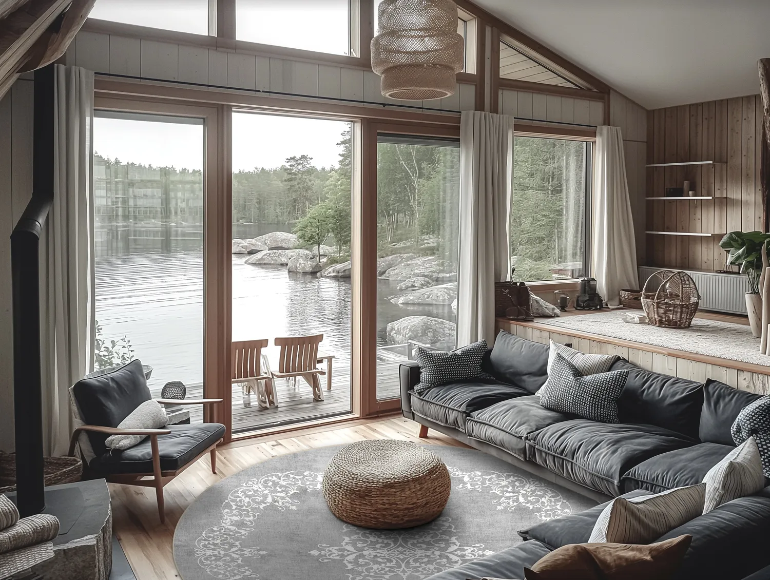 Tapete redondo - Santi (cinza/branco)