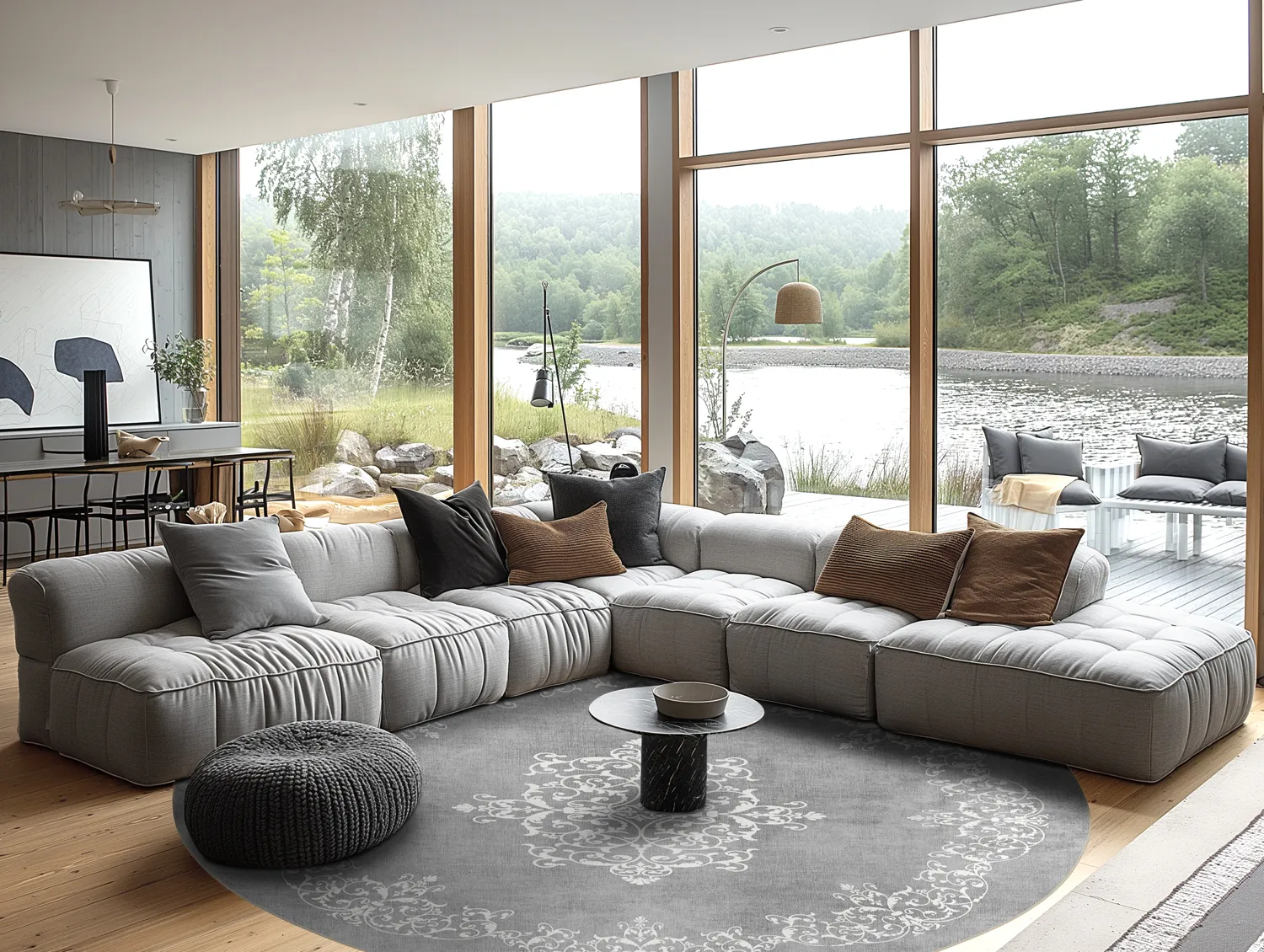 Tapete redondo - Santi (cinza/branco)