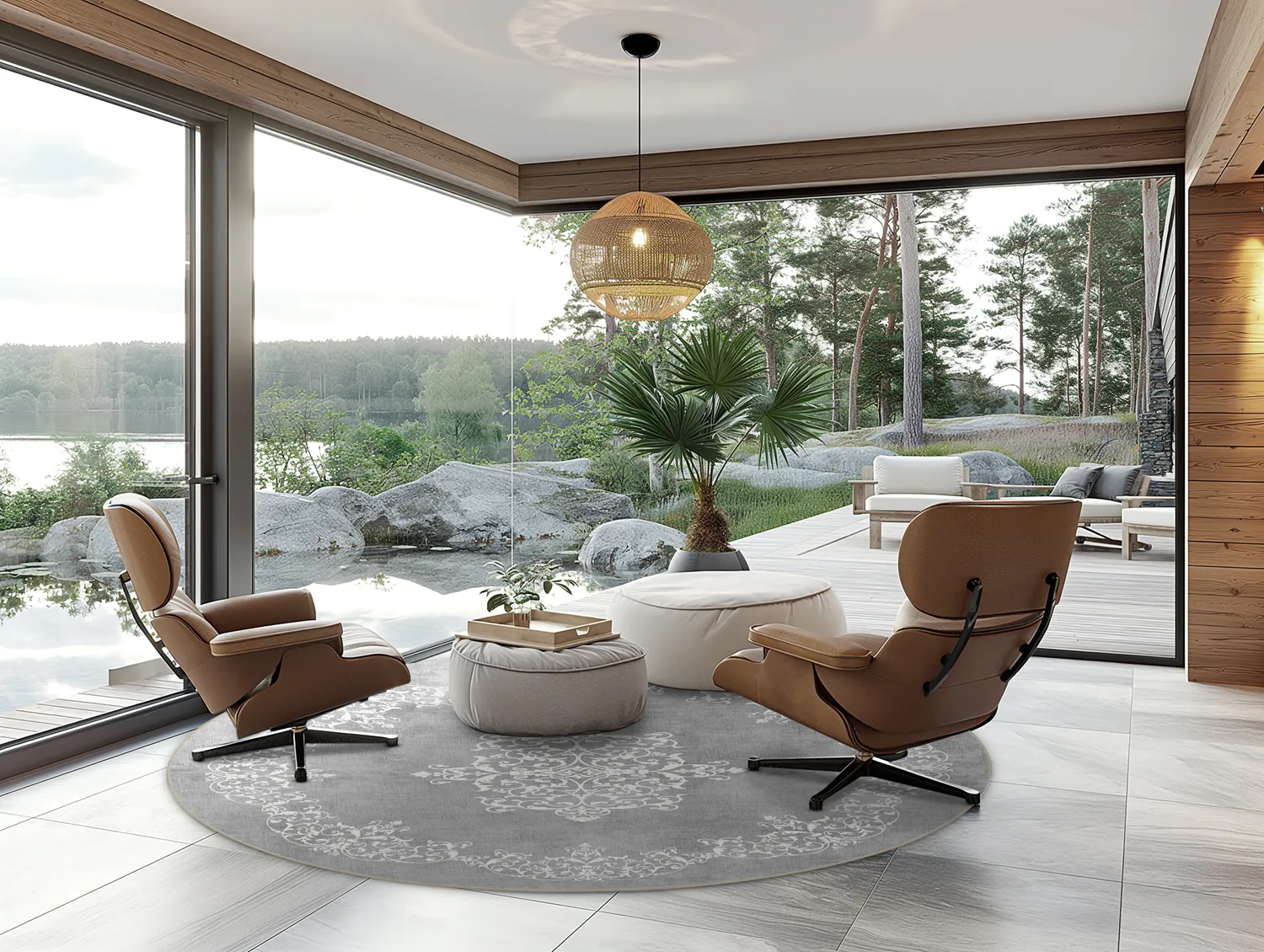 Tapete redondo - Santi (cinza/branco)