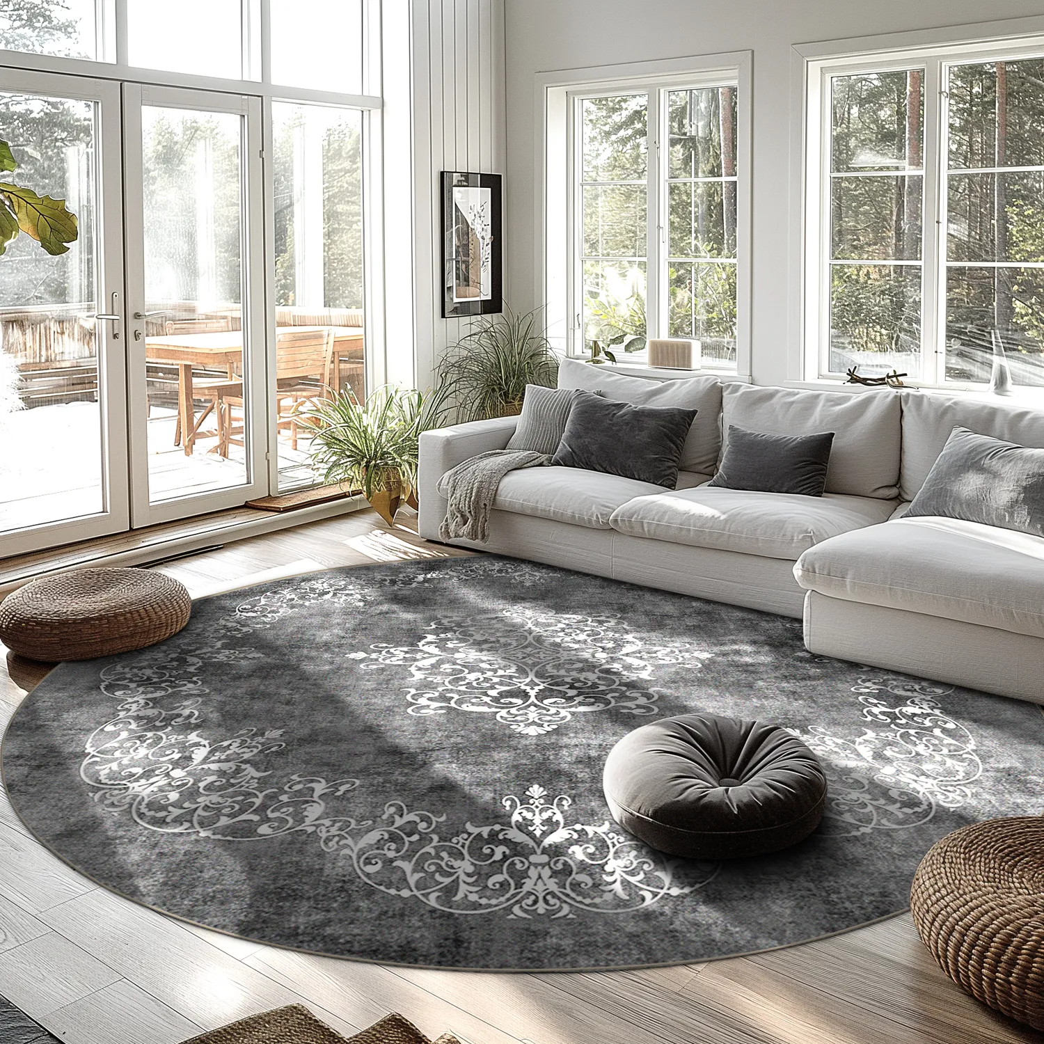 Tapete redondo - Santi (cinza escuro/branco)