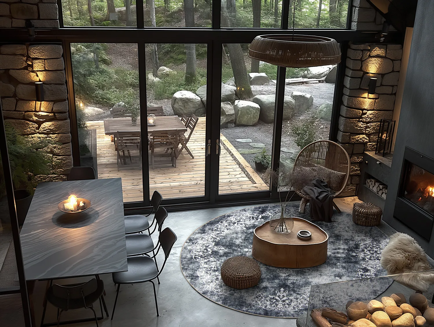 Tapete redondo - Santi (cinza azulado/branco)