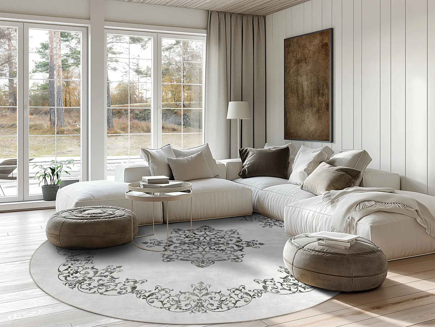 Tapete redondo - Santi (branco/preto)