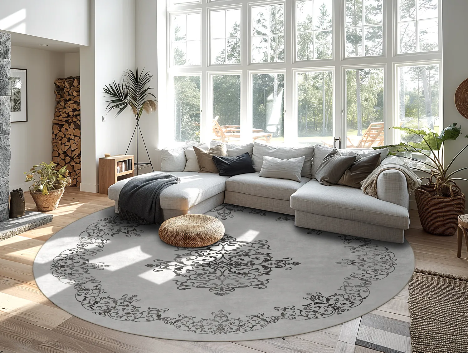 Tapete redondo - Santi (branco/preto)