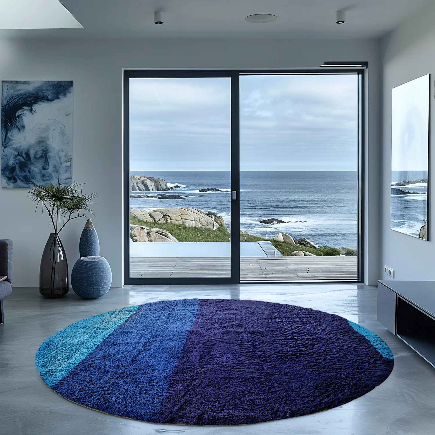 Tapete redondo - Taro Natural Cotton Shaggy (azul)