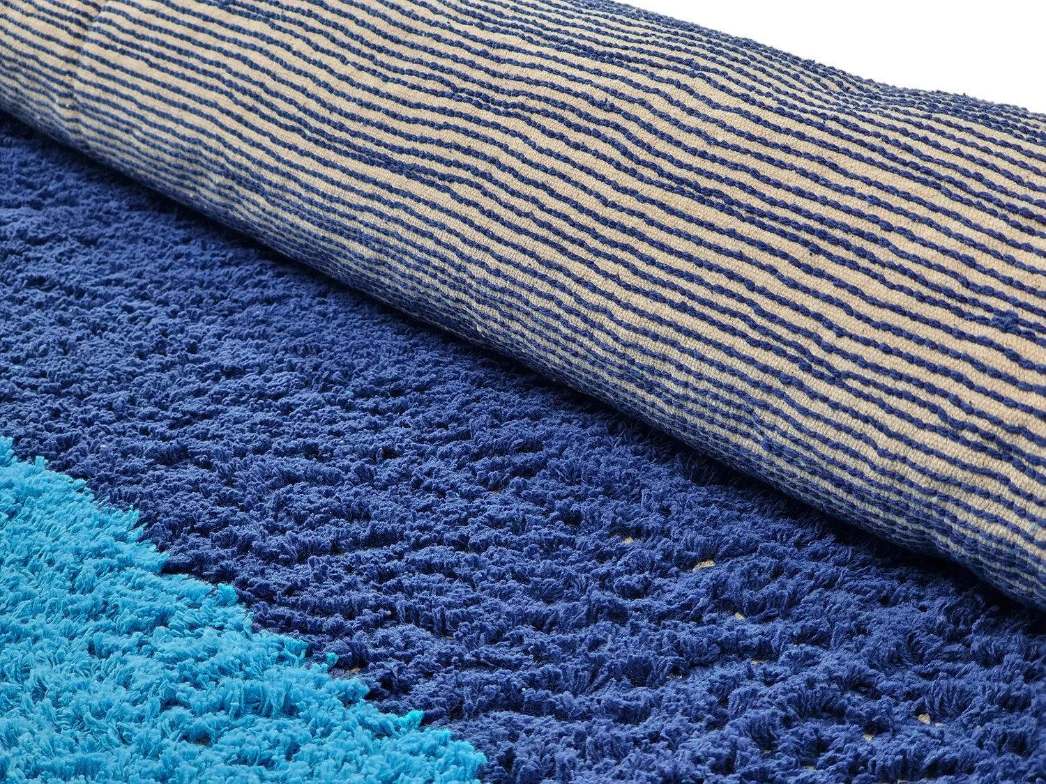Tapete redondo - Taro Natural Cotton Shaggy (azul)