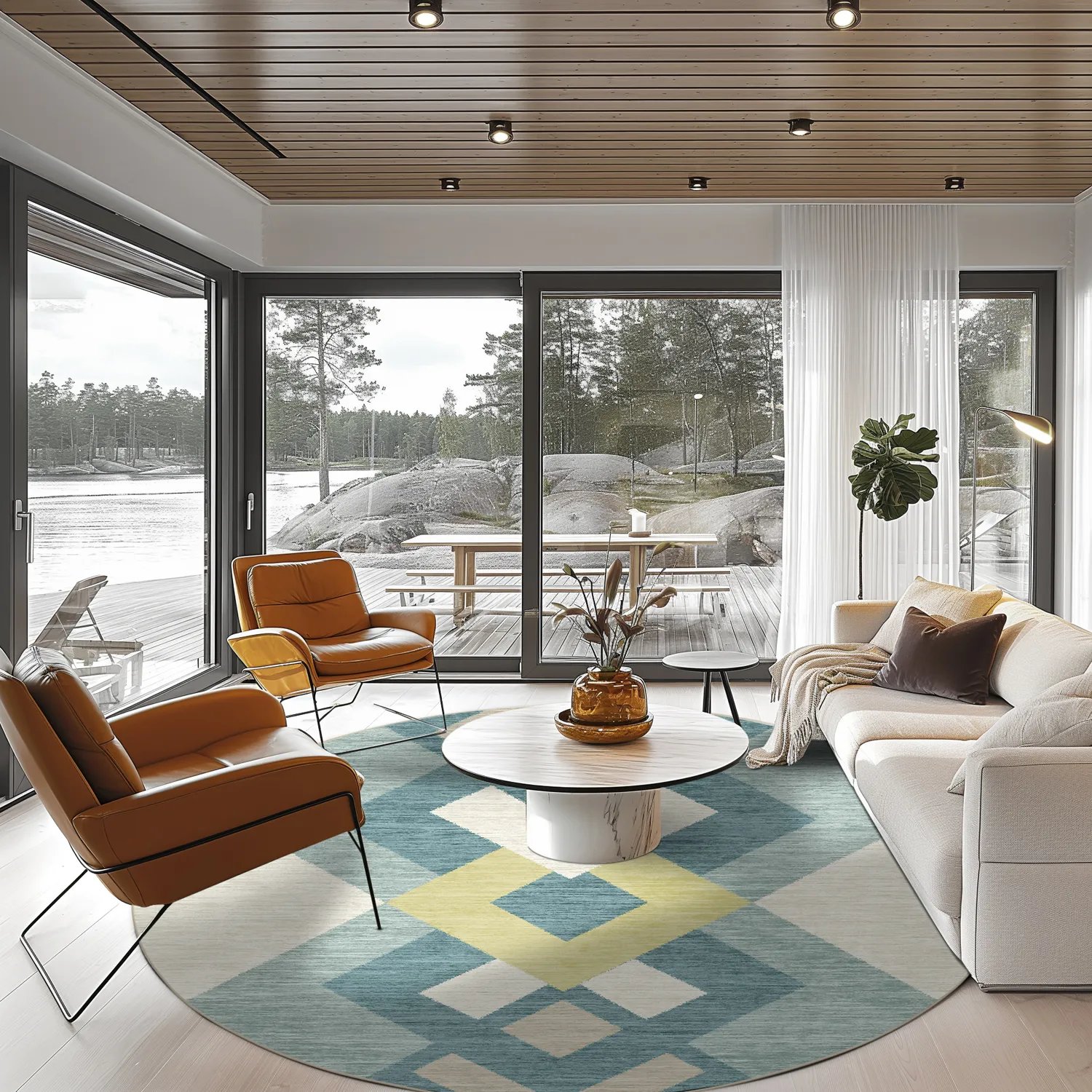 Tapete redondo - Temara (azul/multicolorido)