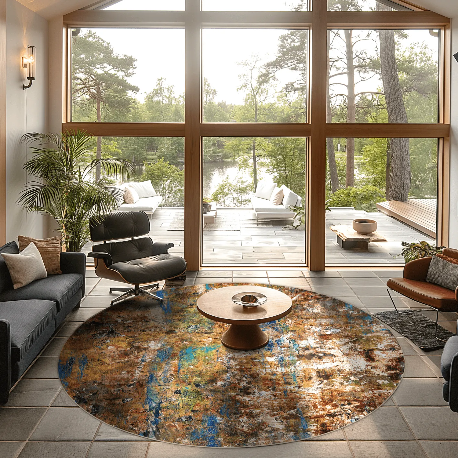 Tapete redondo - Trepito (marrom/azul/multicolorido)