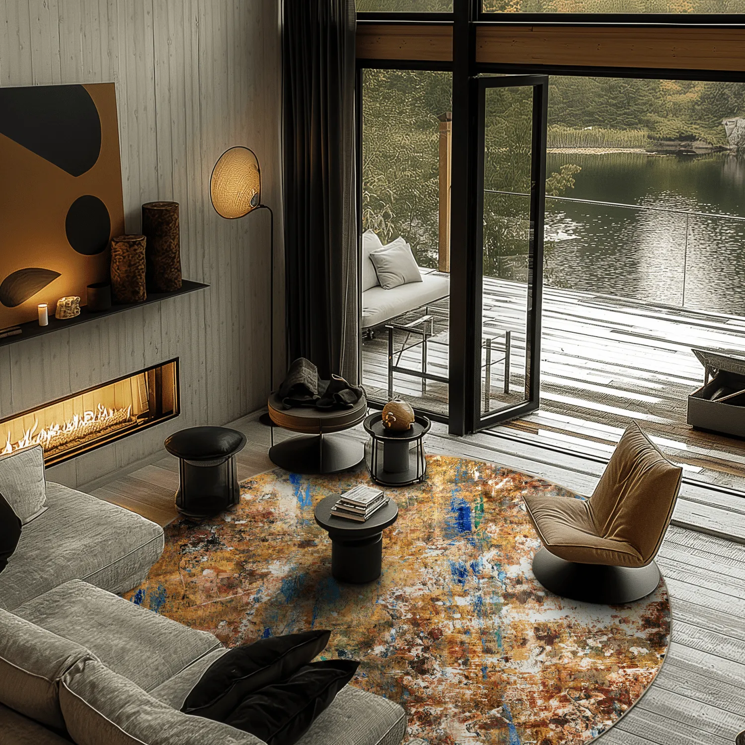 Tapete redondo - Trepito (marrom/azul/multicolorido)