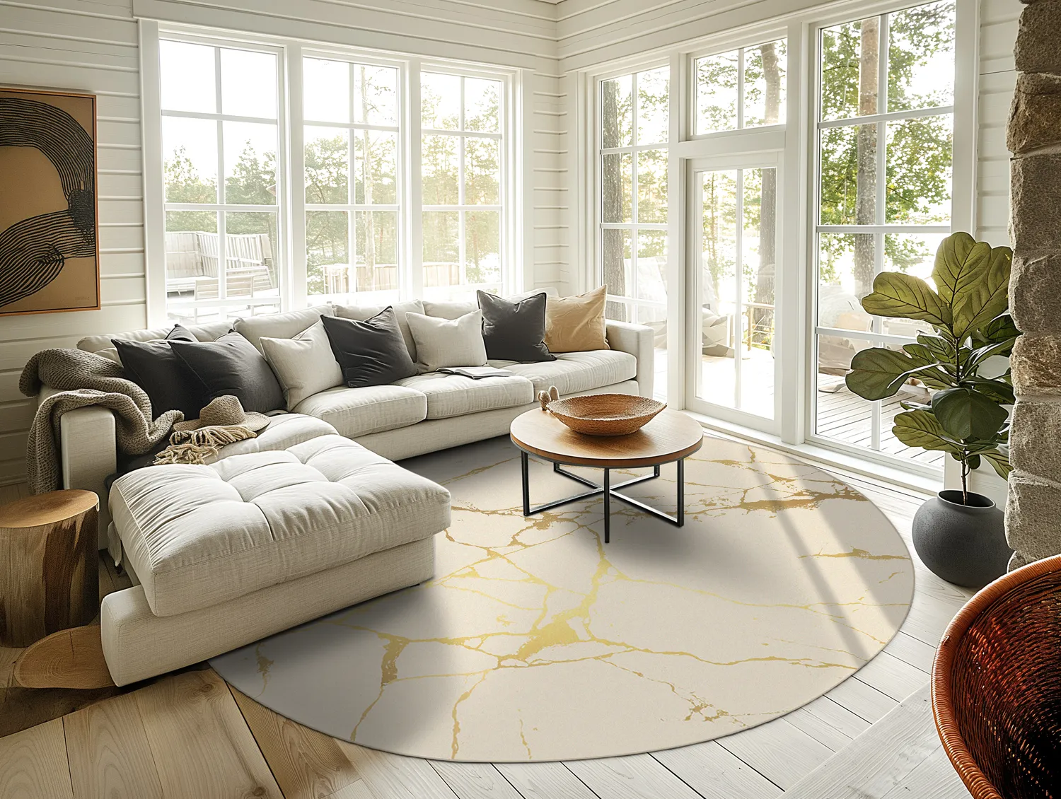 Tapete redondo - Vieste (bege/dourado)