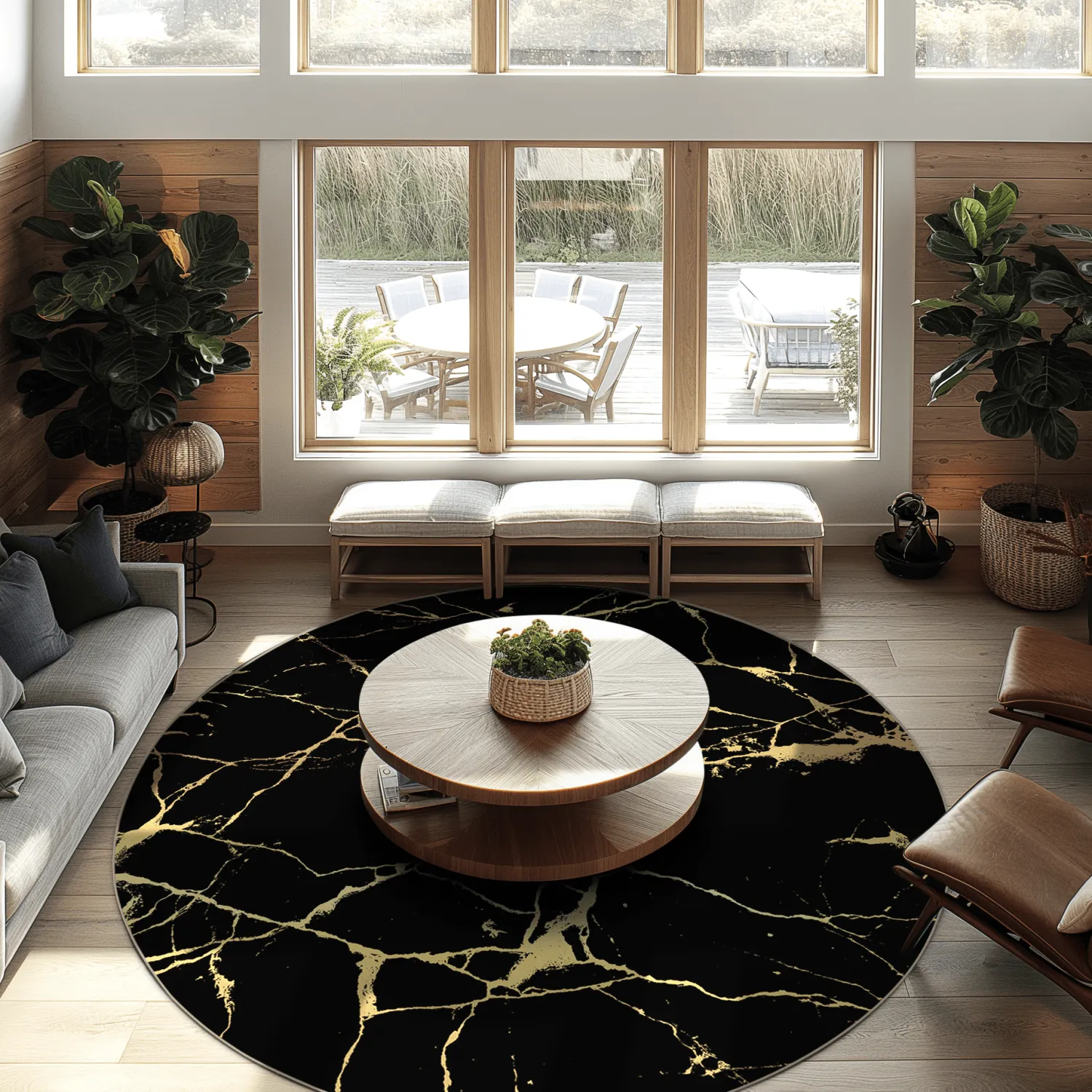 Tapete redondo - Vieste (preto/dourado)