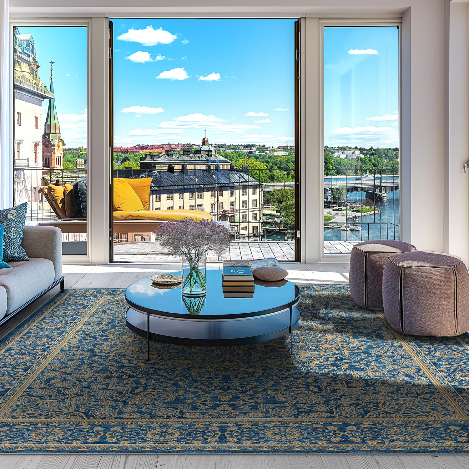 Tapete Wilton - Vinadio (azul/dourado)