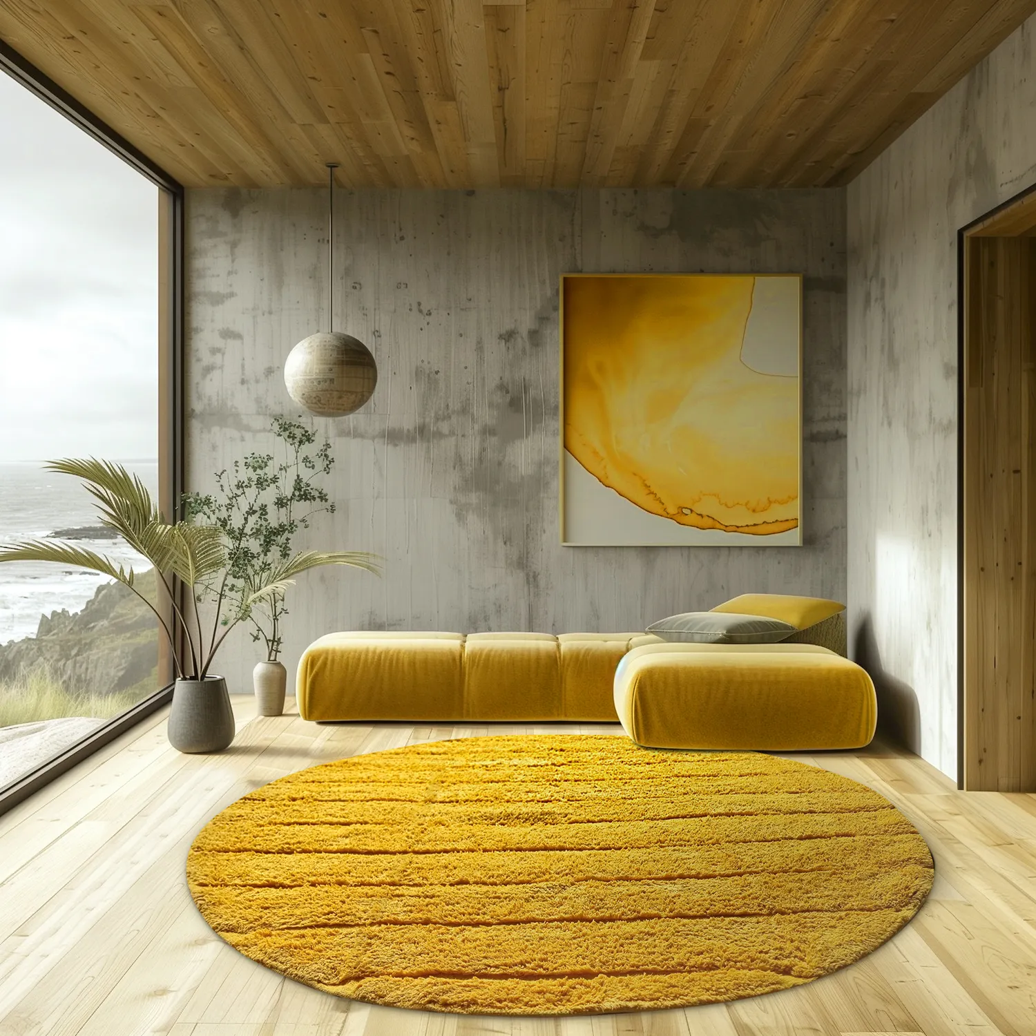 Tapete redondo - Willow Natural Cotton Shaggy (amarelo)