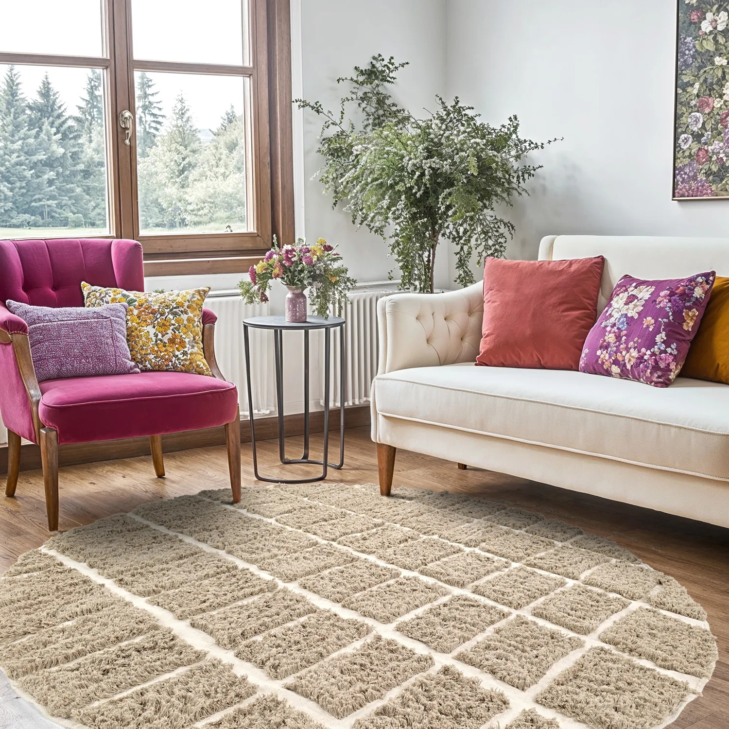 Tapete redondo - Zola Natural Cotton Shaggy (bege)