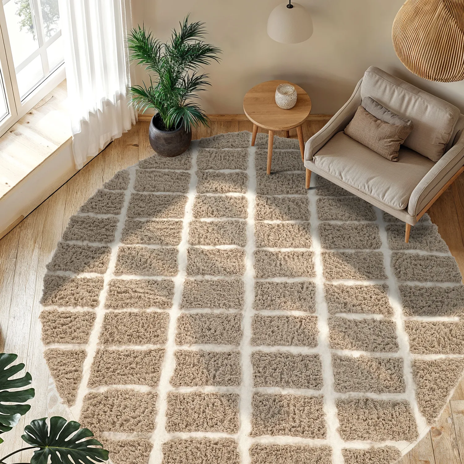 Tapete redondo - Zola Natural Cotton Shaggy (bege)