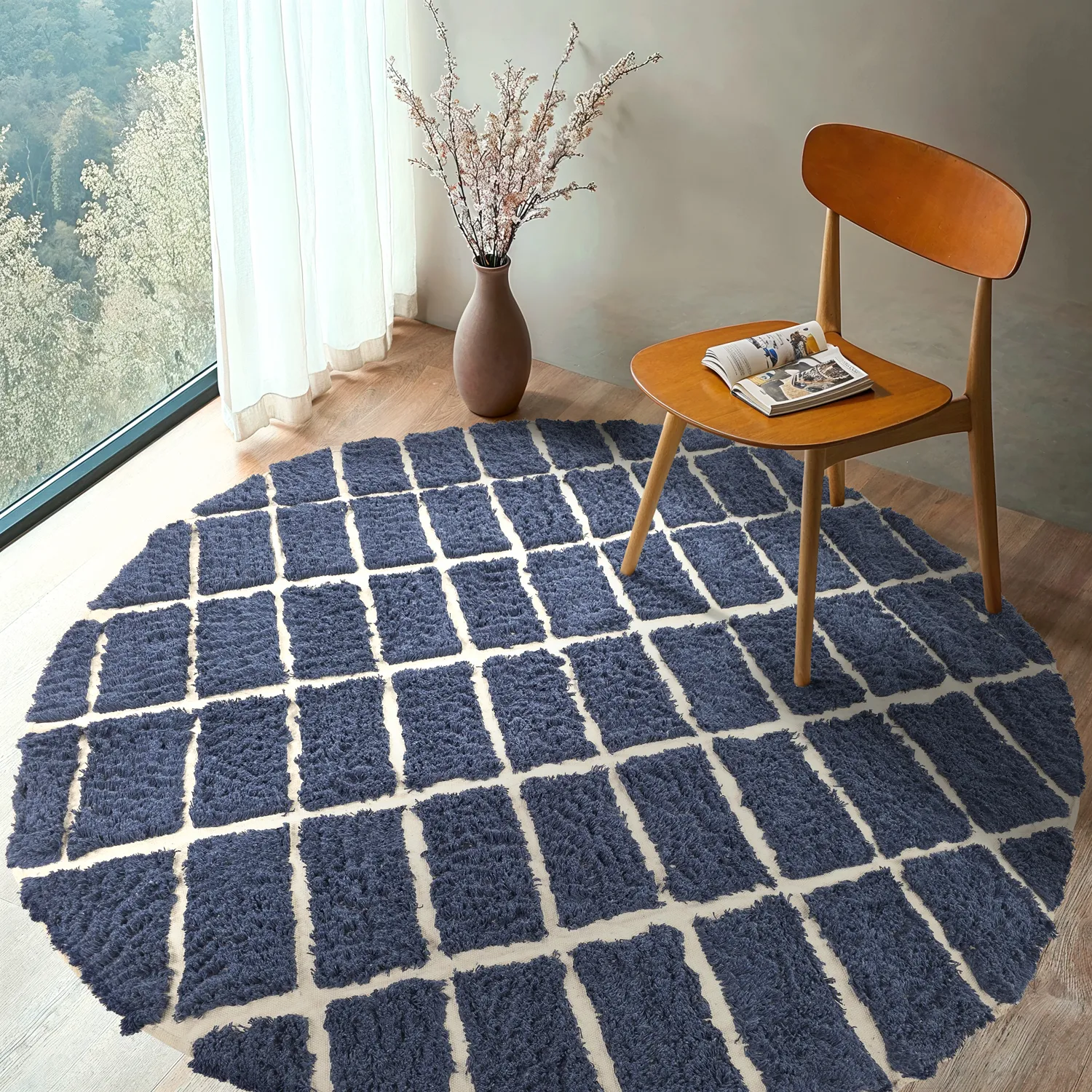 Tapete redondo - Zola Natural Cotton Shaggy (azul)