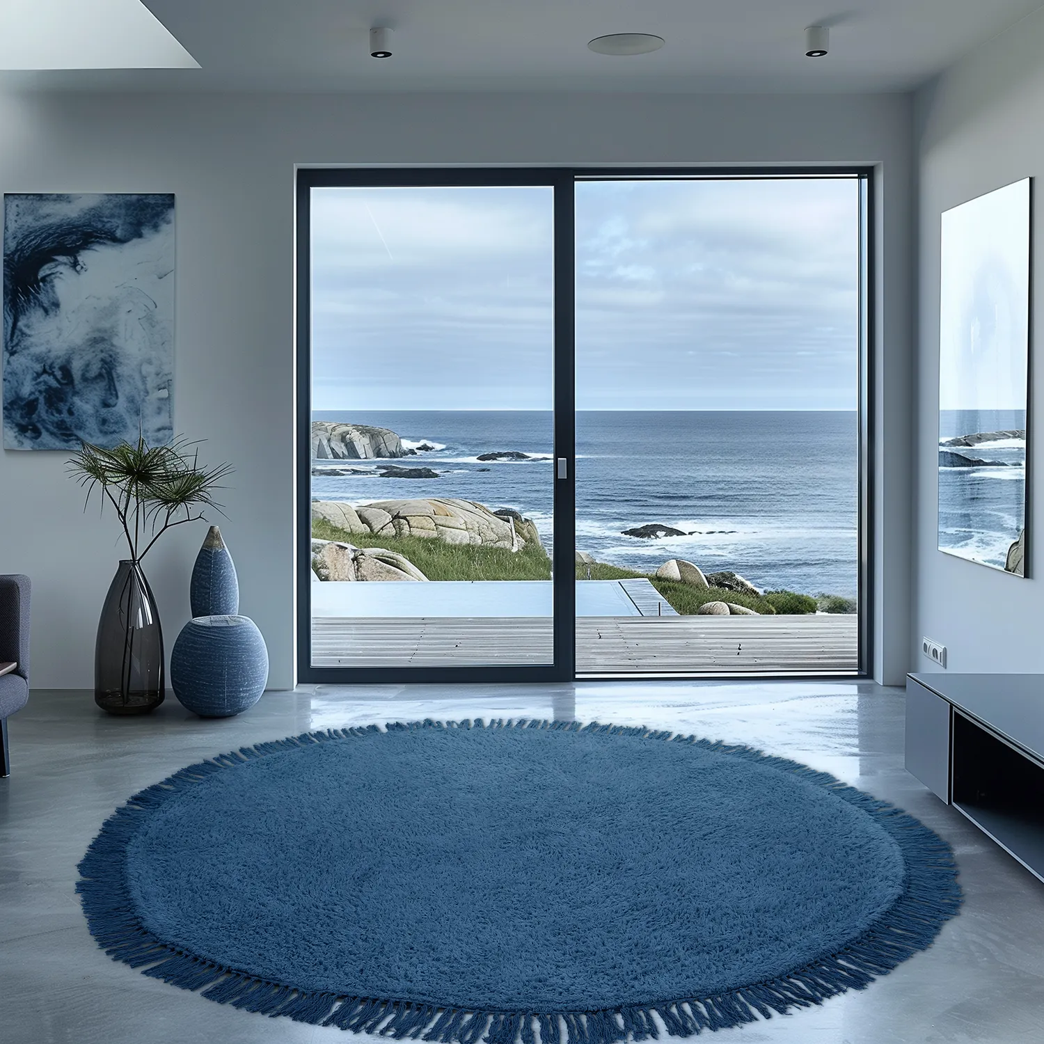 Tapete redondo - Alba Natural Cotton Shaggy (azul)