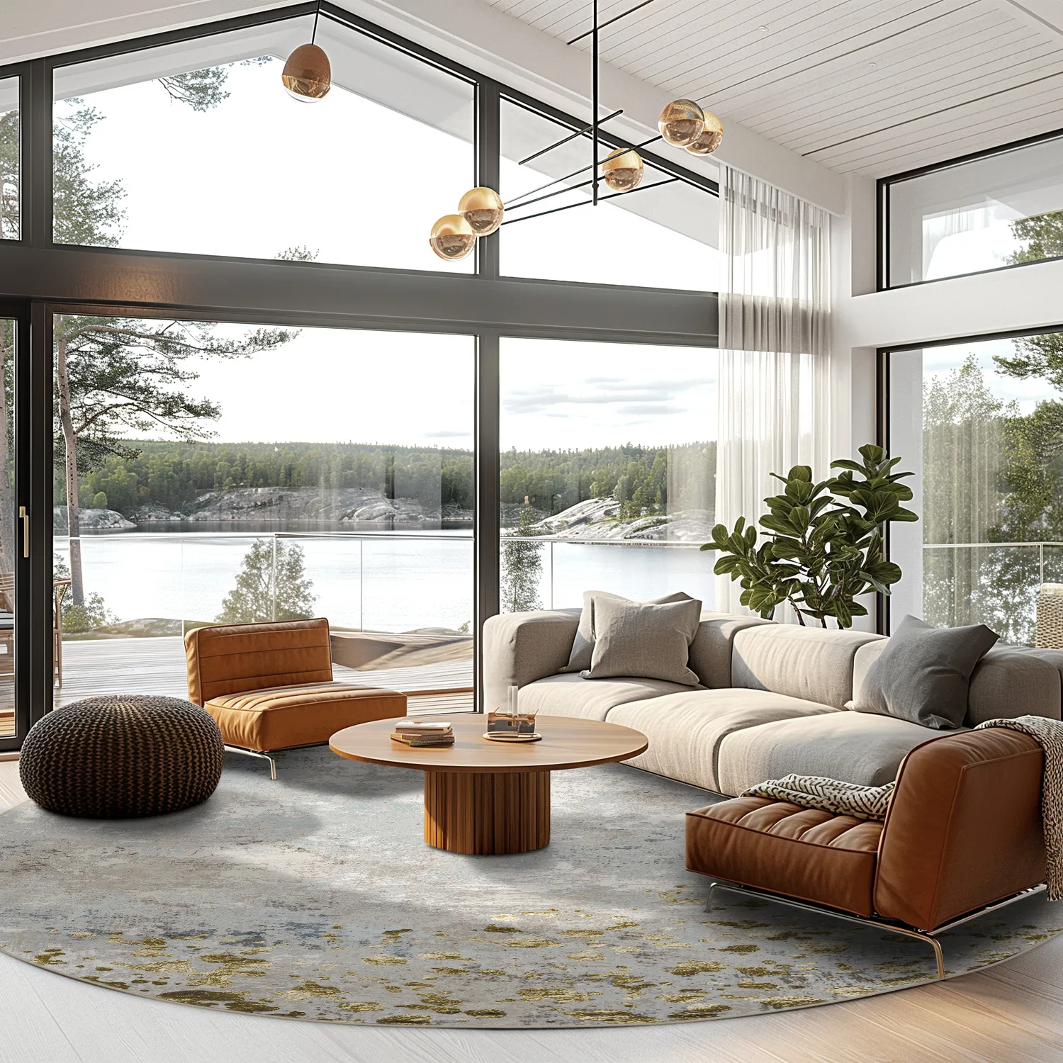 Tapete redondo - Maude (cinza/dourado)