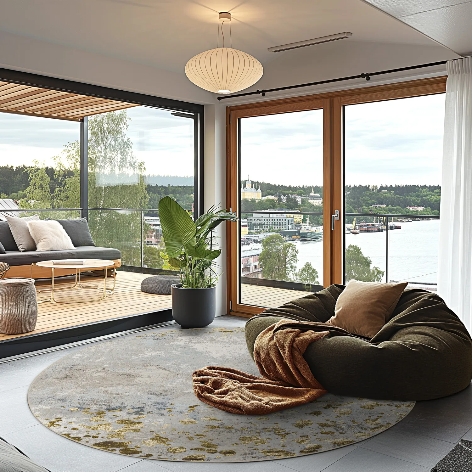 Tapete redondo - Maude (cinza/dourado)