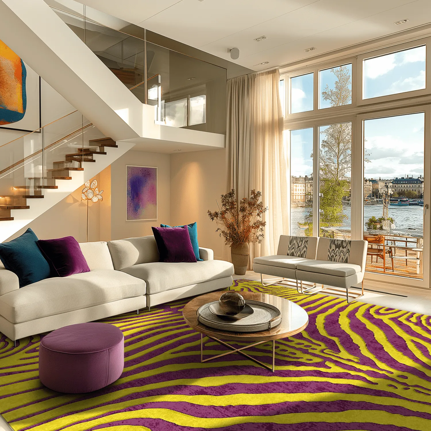 Tapete Wilton - Zebra (amarelo/roxo)