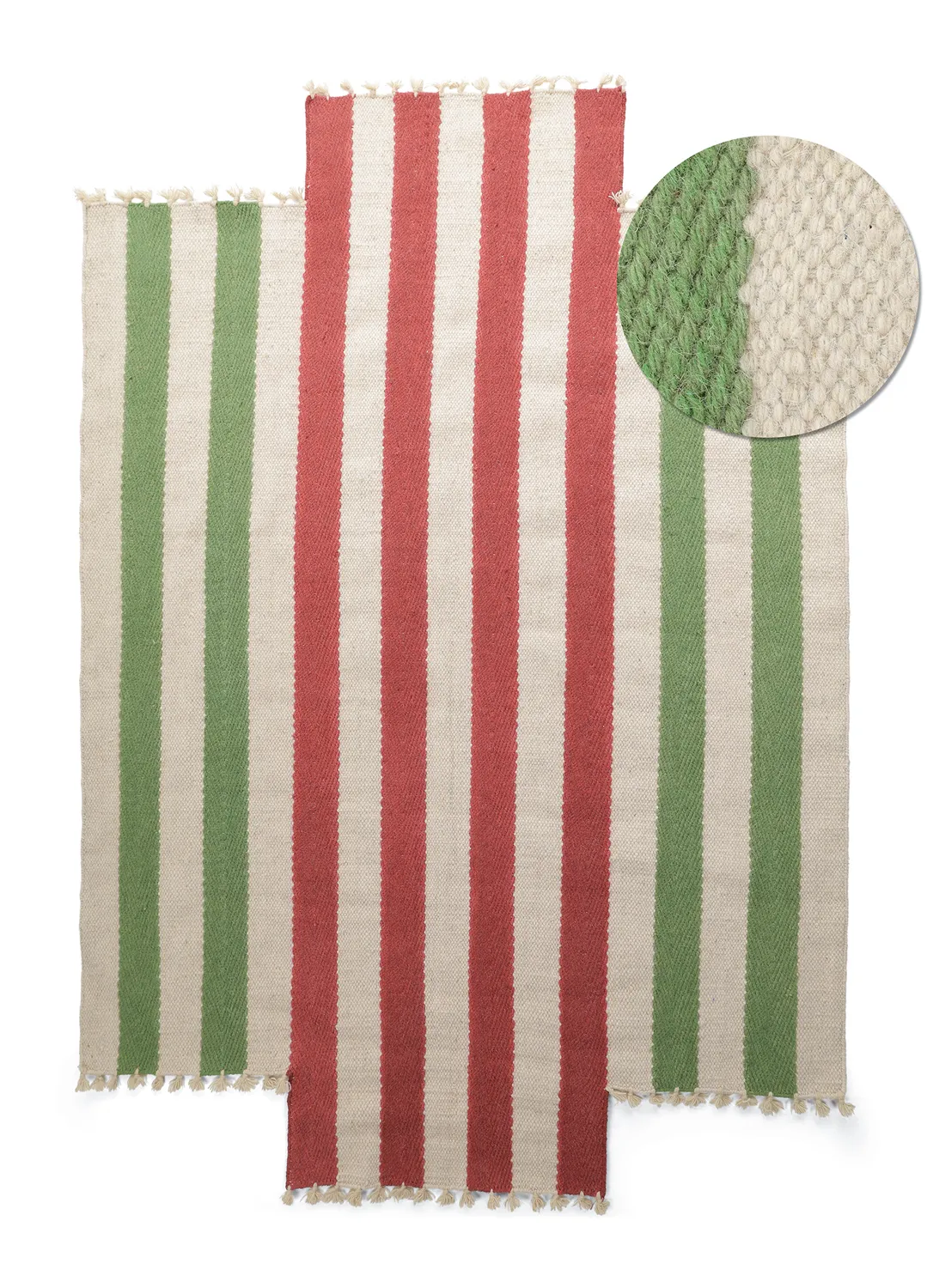 Tapete de lã irregular - Kystaro (creme/verde/vermelho)