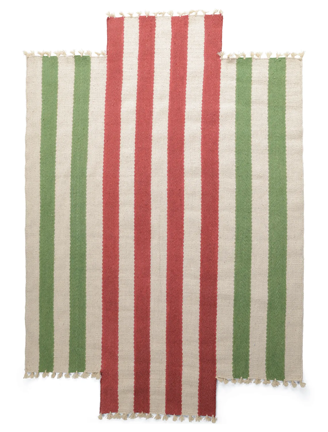 Tapete de lã irregular - Kystaro (creme/verde/vermelho)