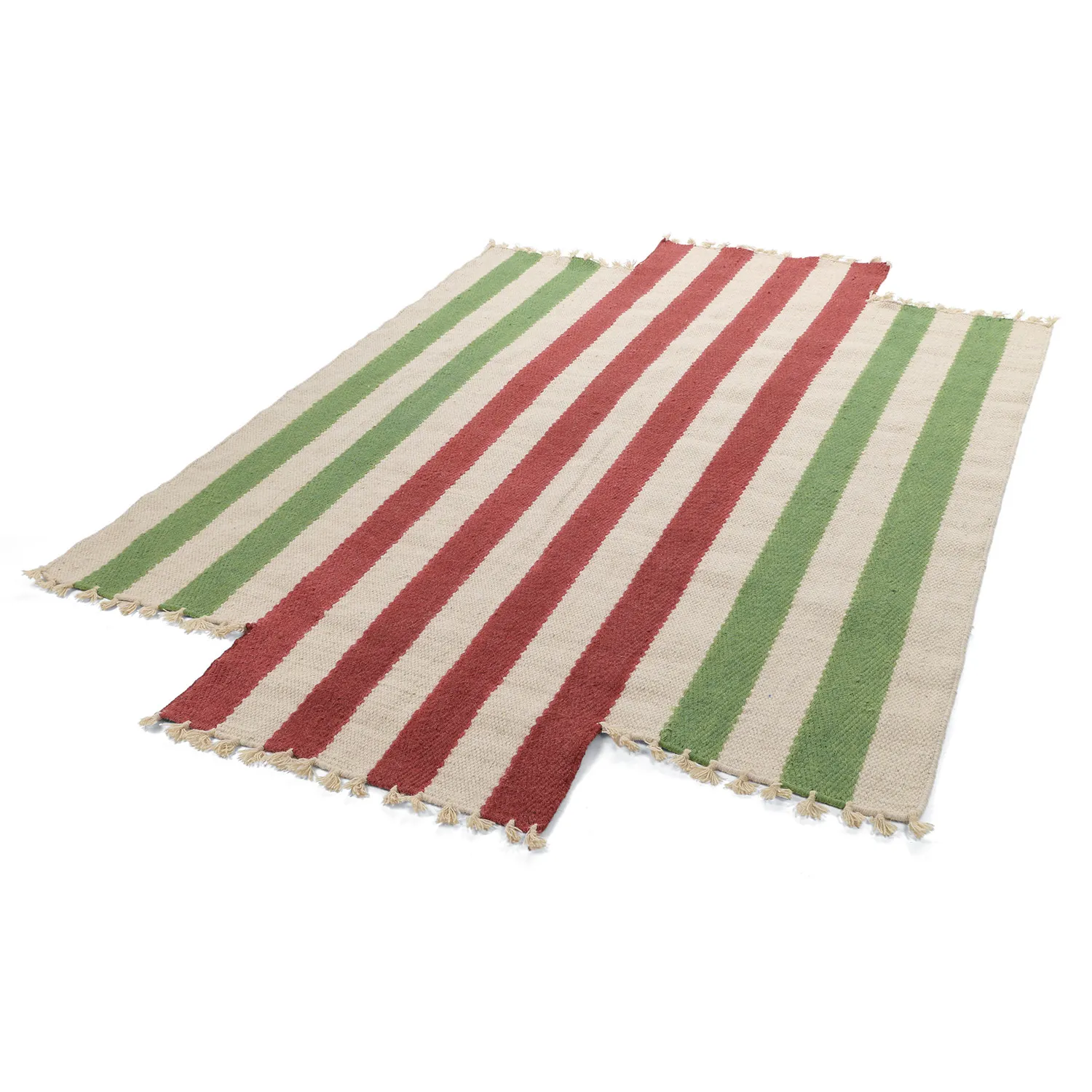 Tapete de lã irregular - Kystaro (creme/verde/vermelho)