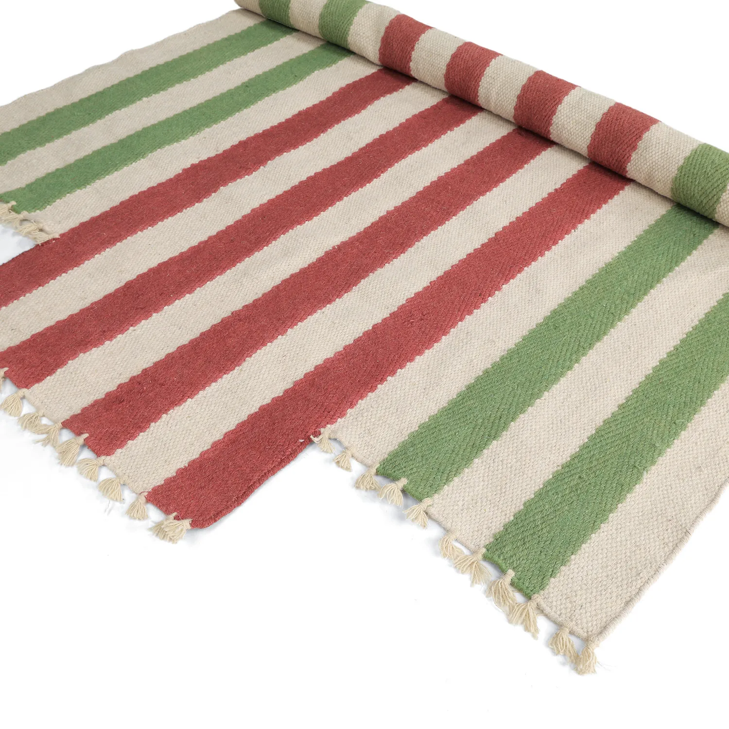 Tapete de lã irregular - Kystaro (creme/verde/vermelho)
