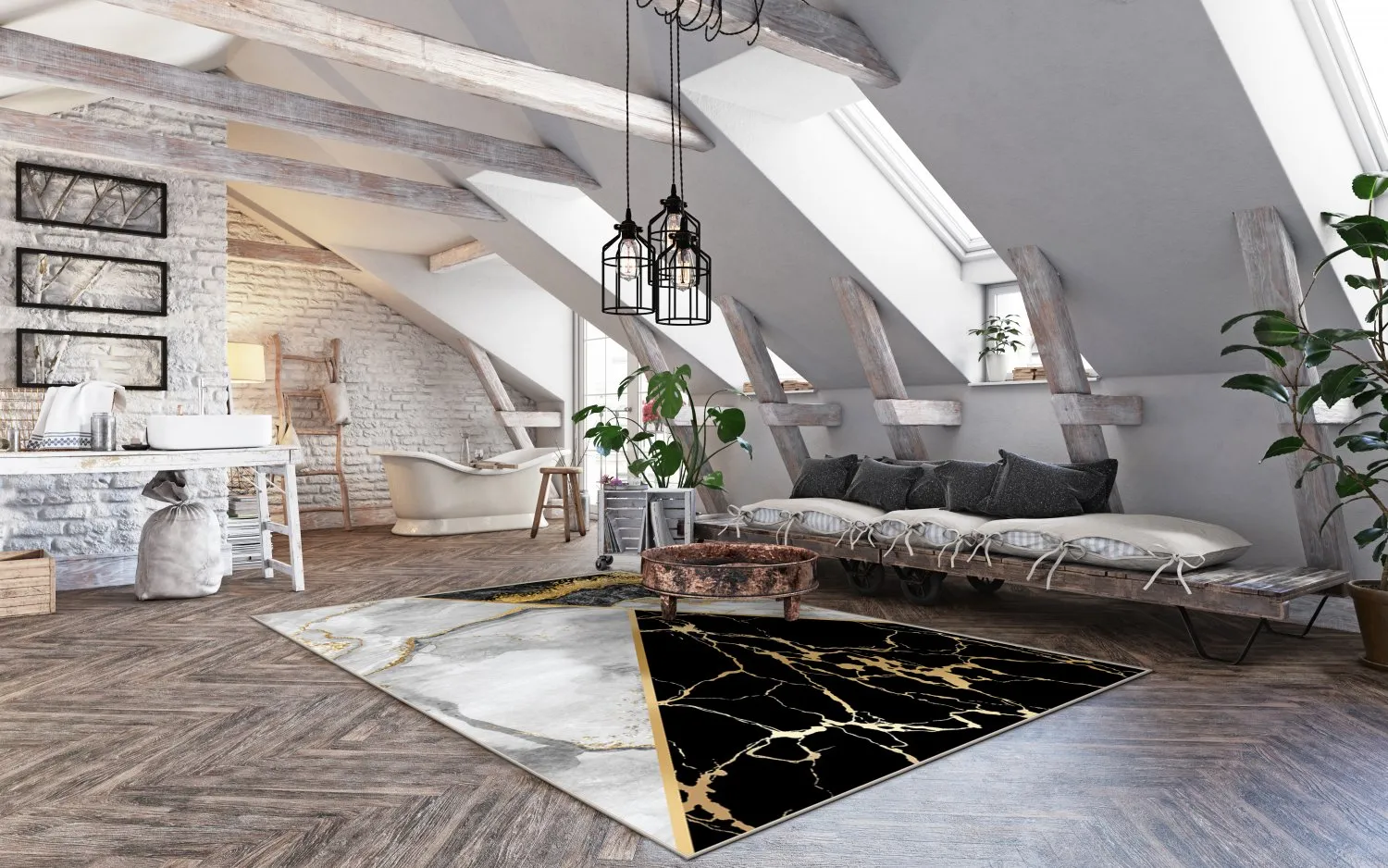 Tapete Wilton - Cassa (cinza/preto/dourado)