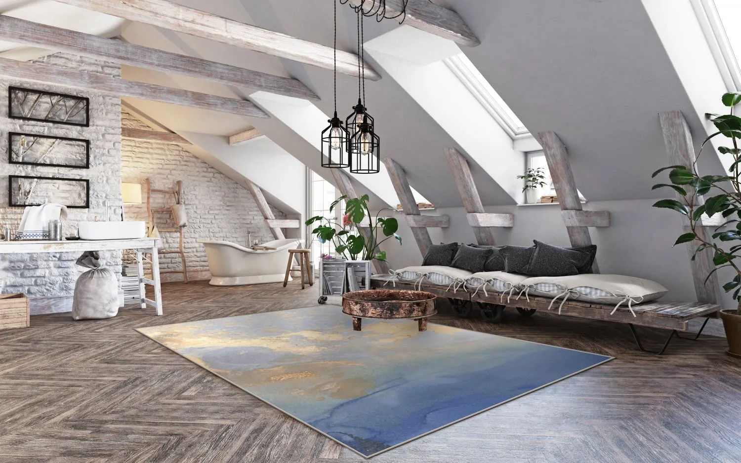 Tapete Wilton - Lesley (azul/dourado)