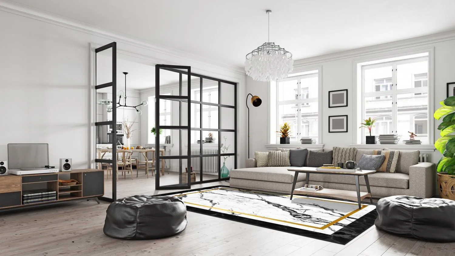 Tapete Wilton - Avola (preto/branco/dourado)