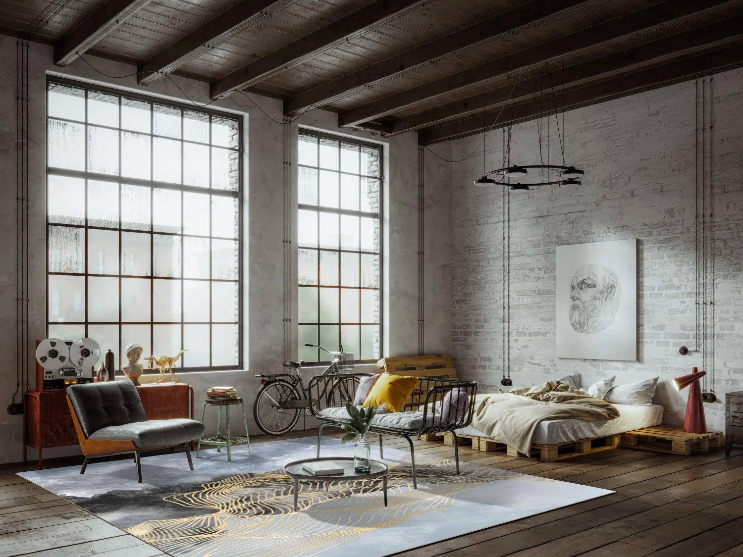 Tapete Wilton - Ekual (azul/cinza/dourado)