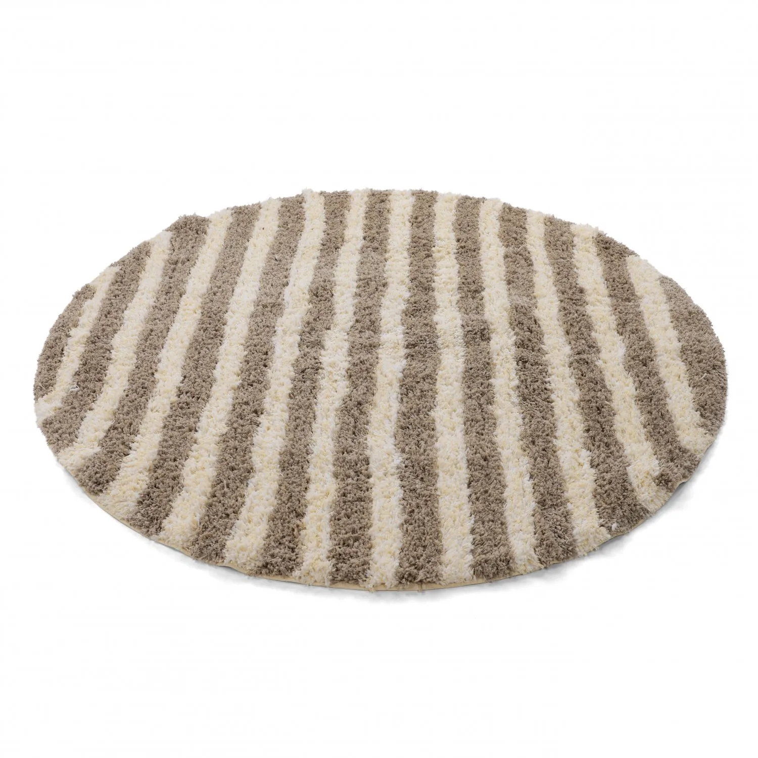Tapete redondo - Thira Stripe Cotton Shaggy (creme/taupe)
