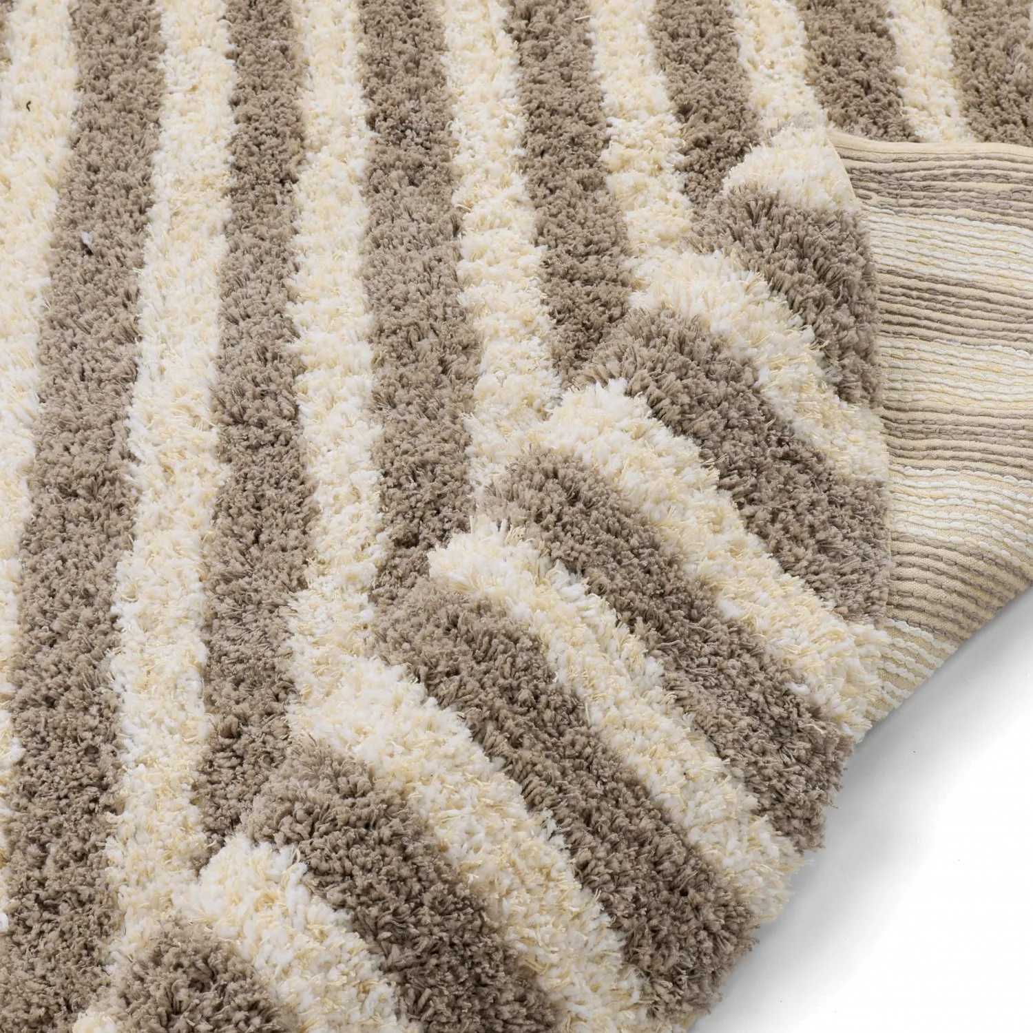 Tapete redondo - Thira Stripe Cotton Shaggy (creme/taupe)