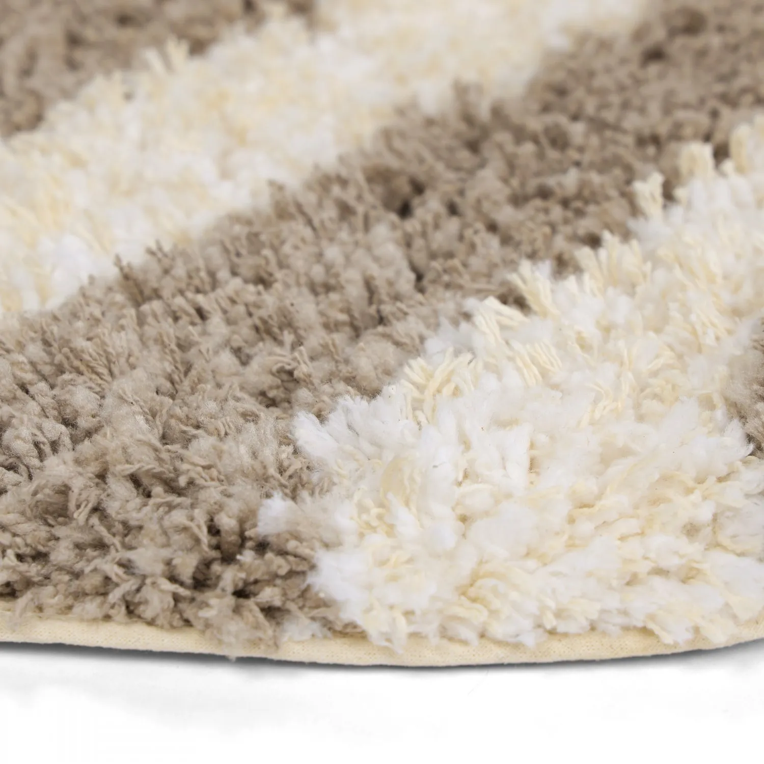 Tapete redondo - Thira Stripe Cotton Shaggy (creme/taupe)