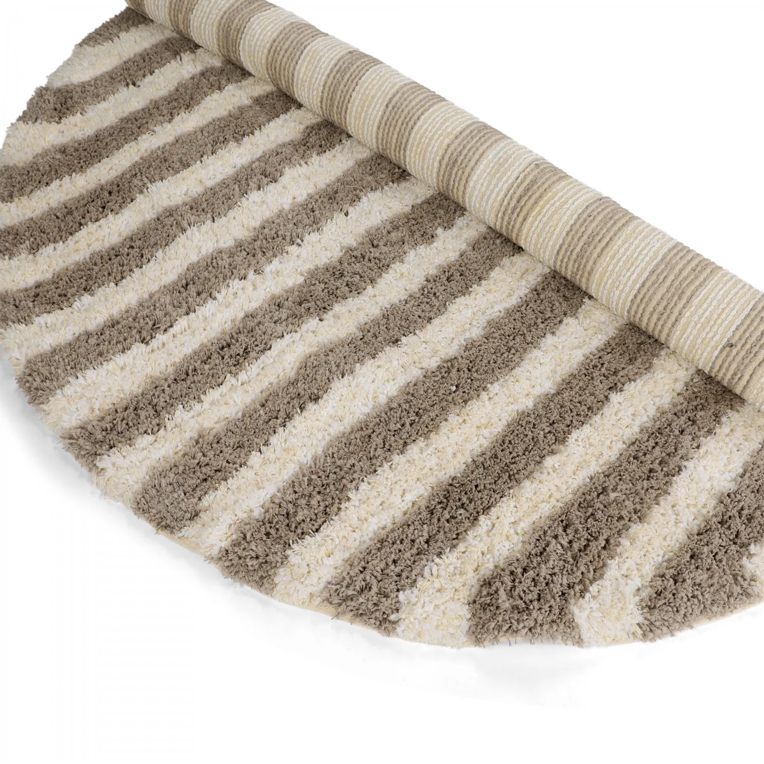 Tapete redondo - Thira Stripe Cotton Shaggy (creme/taupe)