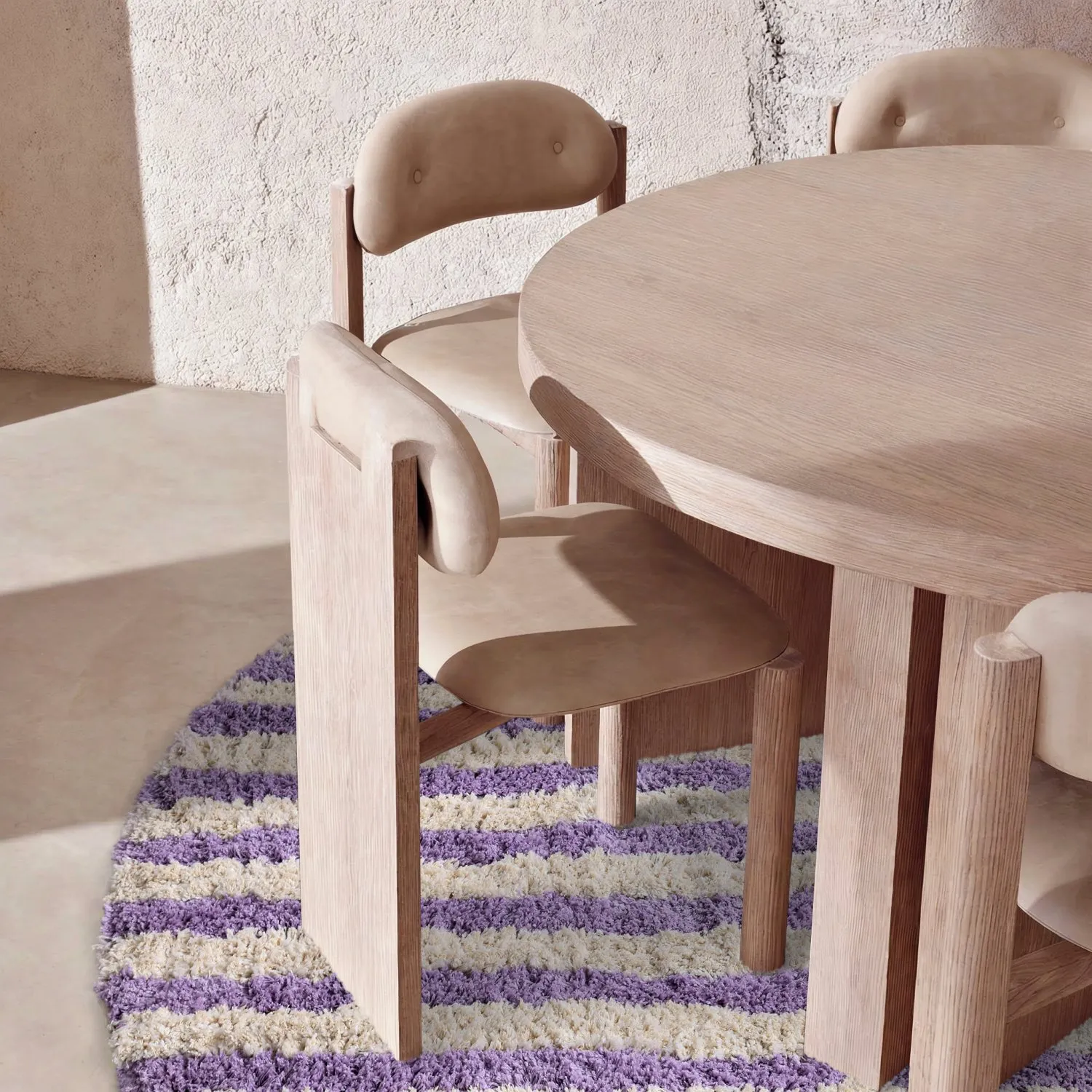 Tapete redondo - Thira Stripe Cotton Shaggy (creme/roxo claro)