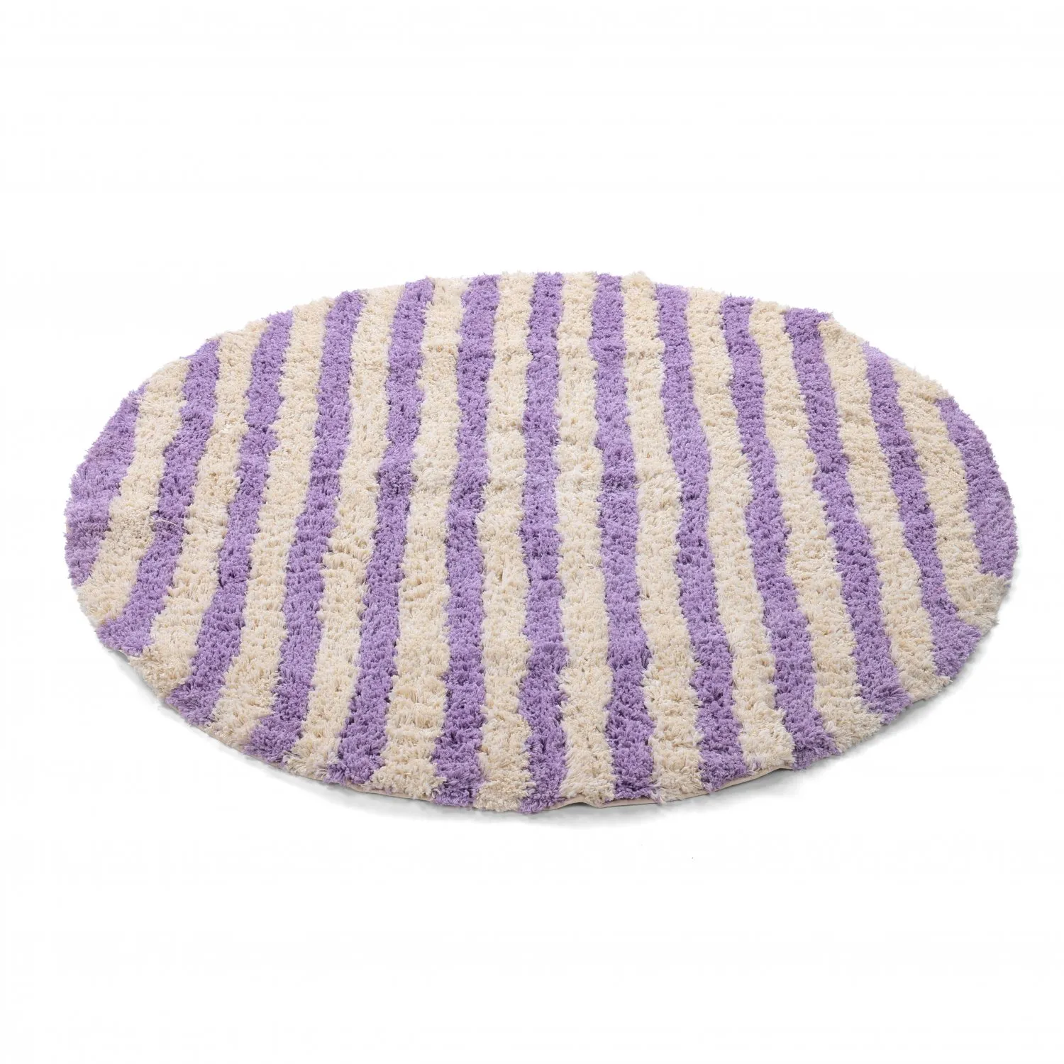 Tapete redondo - Thira Stripe Cotton Shaggy (creme/roxo claro)