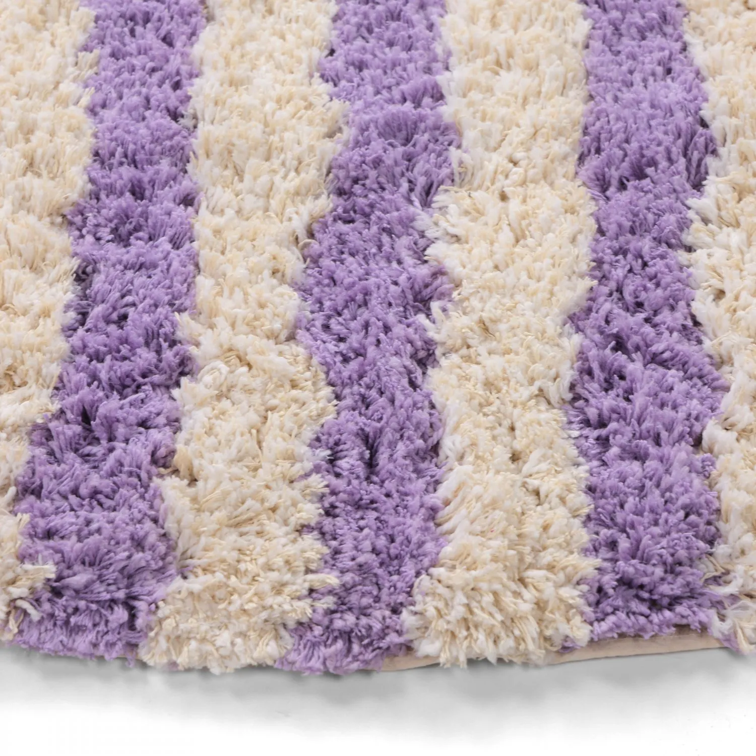 Tapete redondo - Thira Stripe Cotton Shaggy (creme/roxo claro)