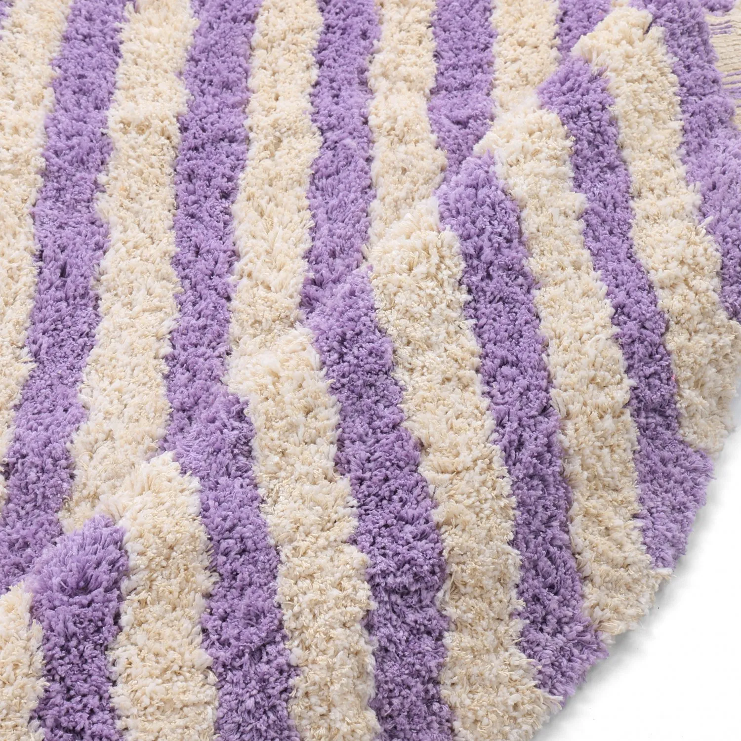 Tapete redondo - Thira Stripe Cotton Shaggy (creme/roxo claro)